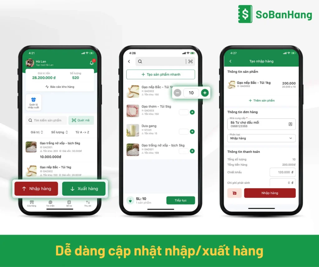 Cập nhật nhập/xuất hàng