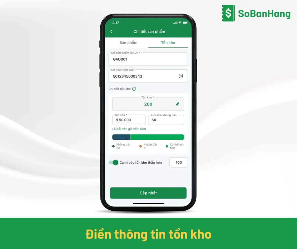 Điền thông tin tồn kho