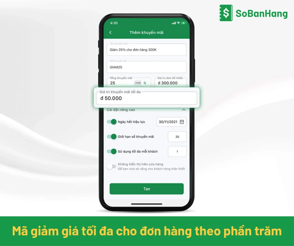 Tạo mã giảm giá tối đa