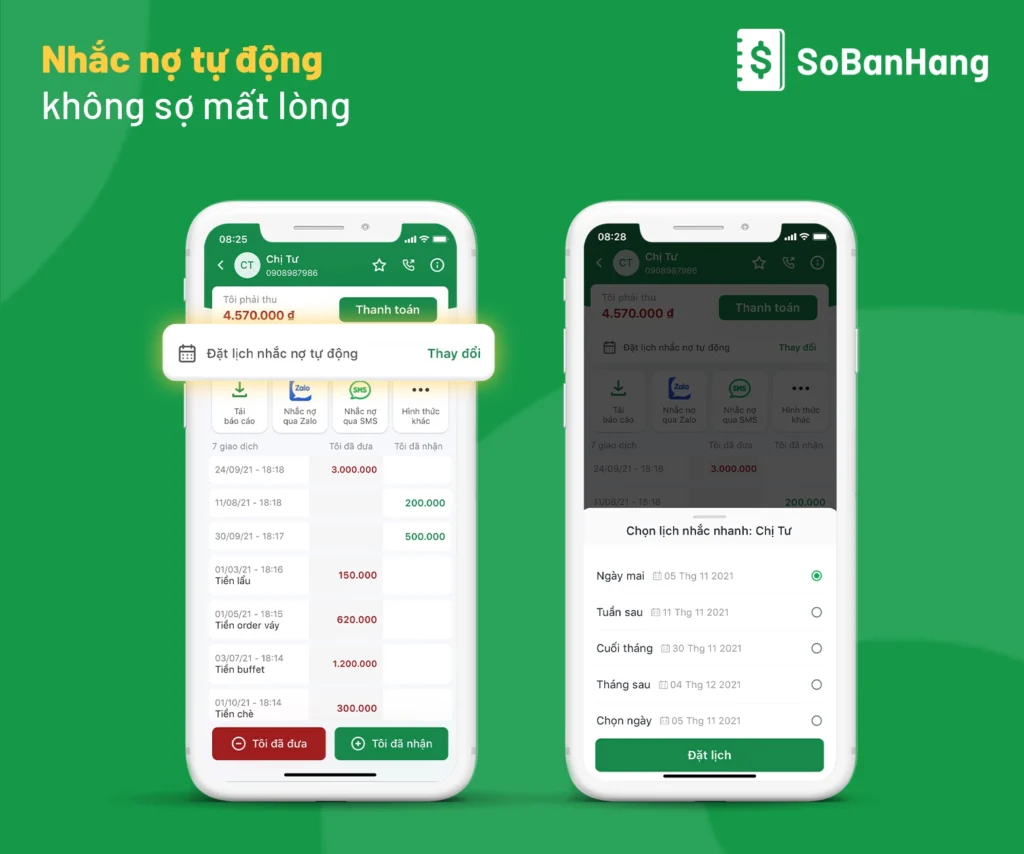 sổ bán hàng có tính năng nhắc nợ tự động 