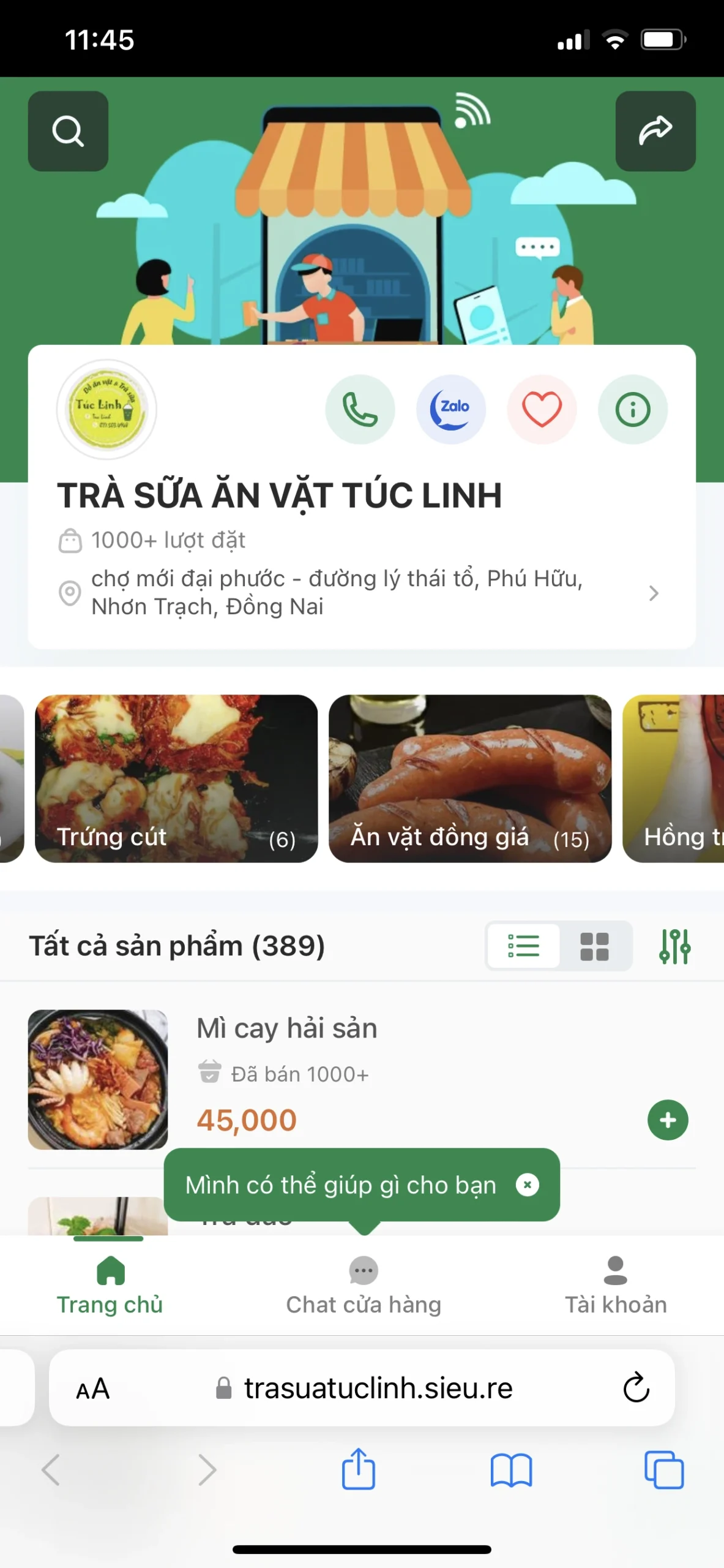 Website cửa hàng online của chị Linh