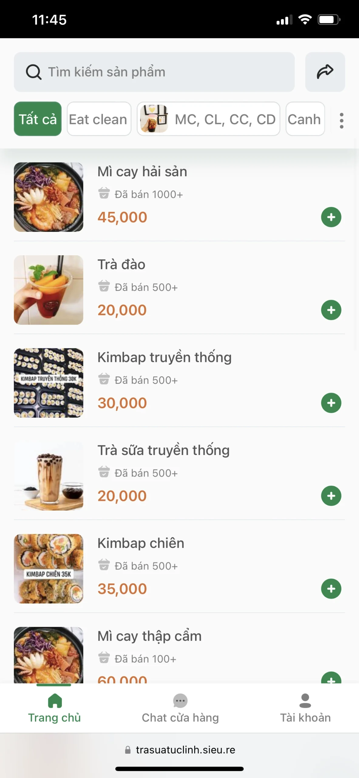Website cửa hàng online của chị Linh