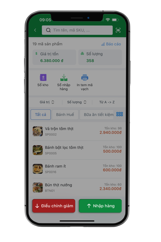 Bước 2: Điều chỉnh Kho Hàng