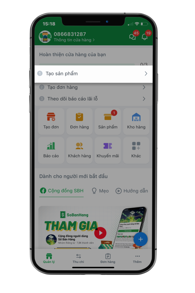 Bước 1: Nhấn nút Tạo sản phẩm
