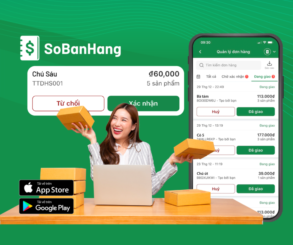 Ứng dụng quản lý doanh thu bán hàng Sổ Bán Hàng giúp tạo và quản lý đơn hàng. Ứng dụng quản lý doanh thu bán hàng Sổ Bán Hàng giúp tạo và quản lý đơn hàng.