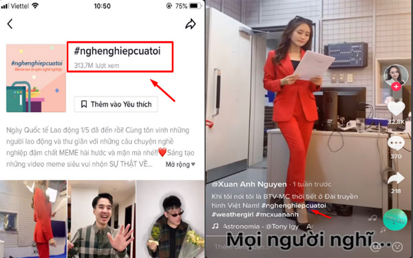 Sử dụng hashtag thịnh hành giúp video lên xu hướng. Sử dụng hashtag thịnh hành giúp video lên xu hướng. Ảnh Internet.
