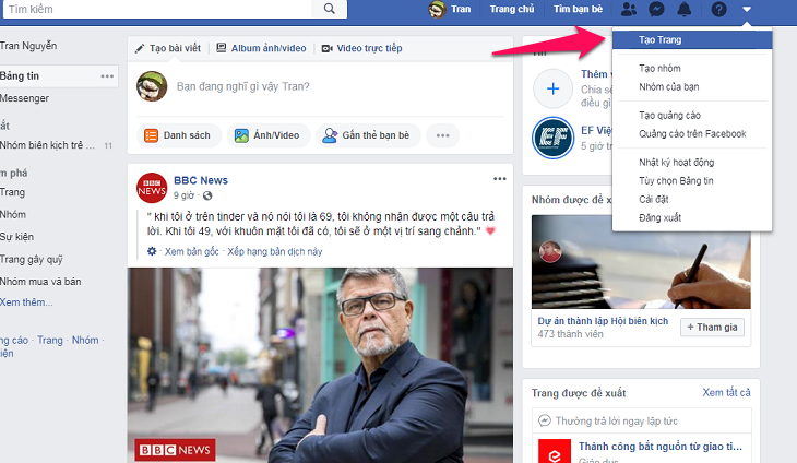 Hình: Cách tạo trang fanpage Facebook
Nguồn: Internet