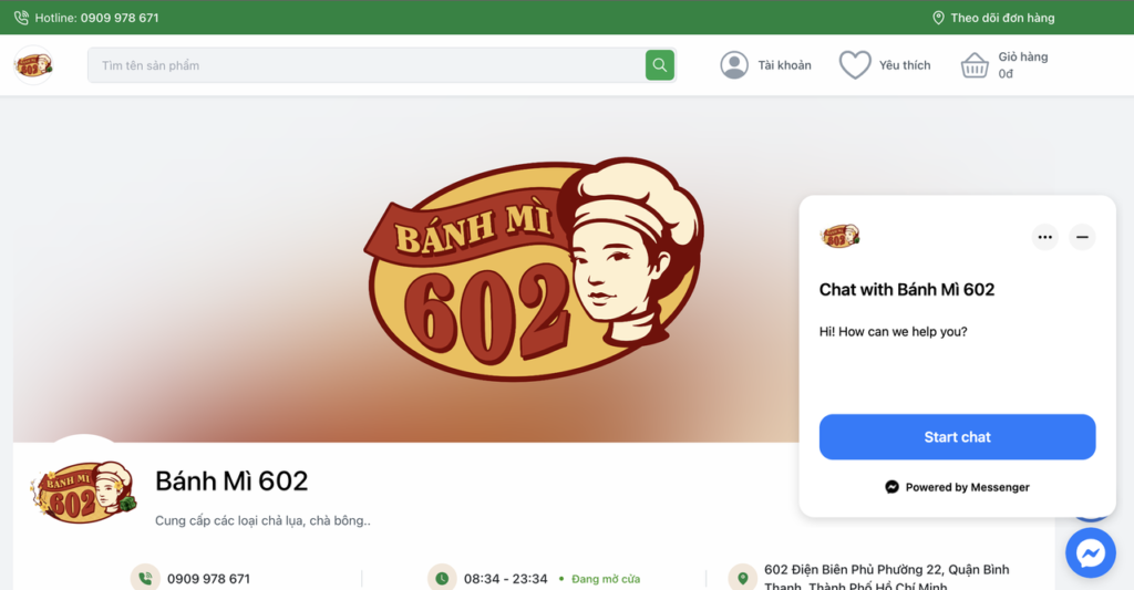 Thế là bạn đã hoàn thành phần cài đặt rồi, bạn sẽ nhận được các tiện ích: Hiển thị phần Chat Messenger Fanpage trên Cửa hàng online của bạn.