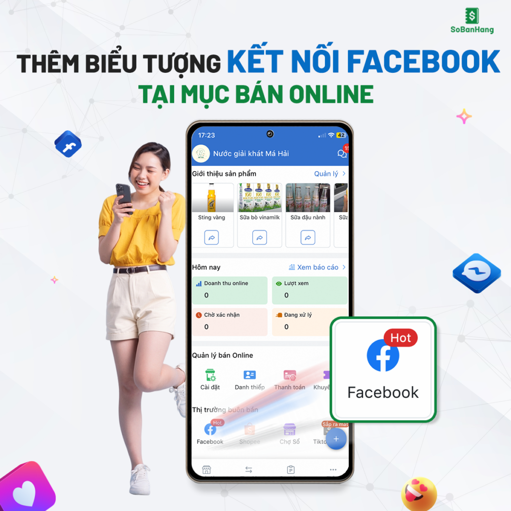 Thêm biểu tượng kết nối Facebook tại mục Bán Online