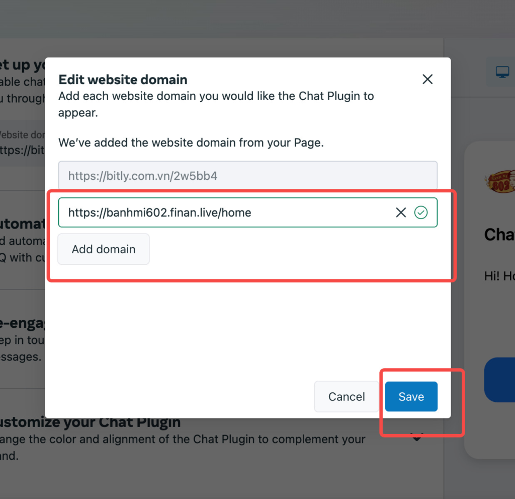 Sau đó, bạn sao chép đường link đầy đủ Cửa hàng Online trên Sổ Bán Hàng của bạn vào trong khung, sau đó bấm Save.