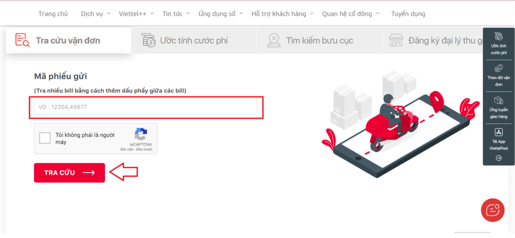 Hình: Tra cứu đơn hàng Viettel Post qua website
Nguồn: Internet