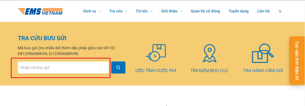 Hình: Tra cứu đơn hàng trên EMS
Nguồn: Internet