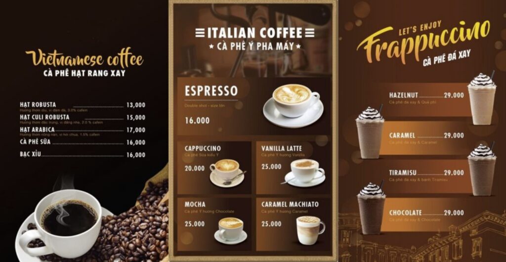 Menu đồ uống được yêu thích
Nguồn: Internet