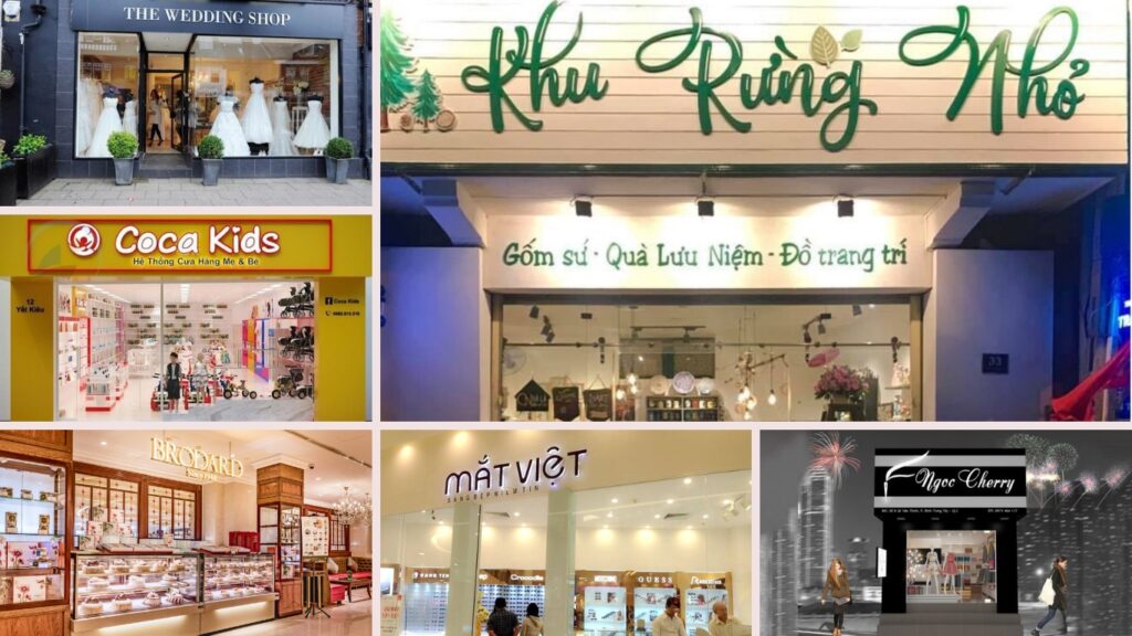 Hình: Cửa hàng áo cưới, quần áo trẻ em, tiệm mắt kính, cửa hàng lưu niệm, tiệm mắt kính, cửa hàng đồ trang sức.
Nguồn: Internet