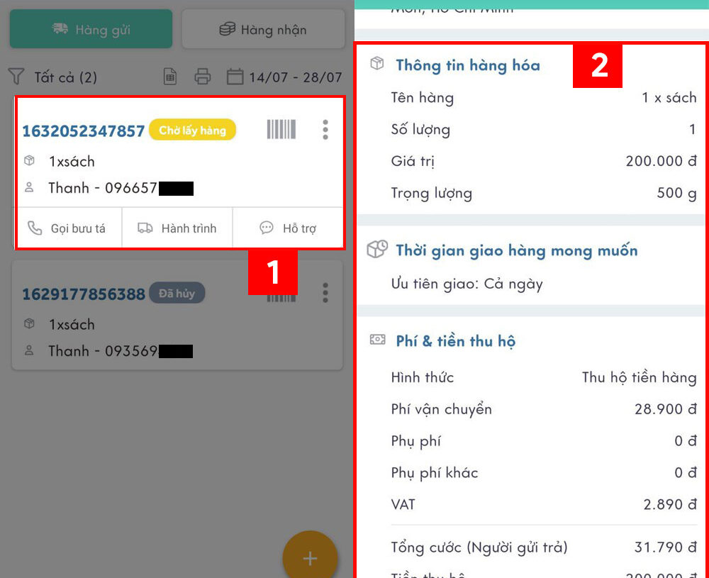 Hình: Tra cứu đơn hàng viettel bằng số điện thoại qua ứng dụng Viettel Post
Nguồn: Internet