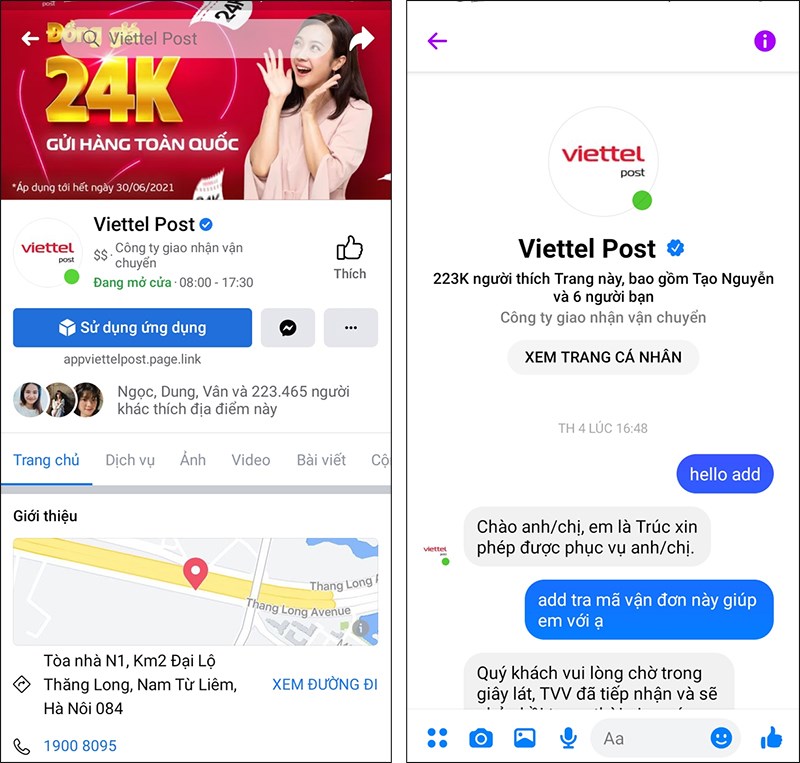 Hình: Tra cứu bưu phẩm viettel qua fanpage chính thức của Viettel
Nguồn: Internet