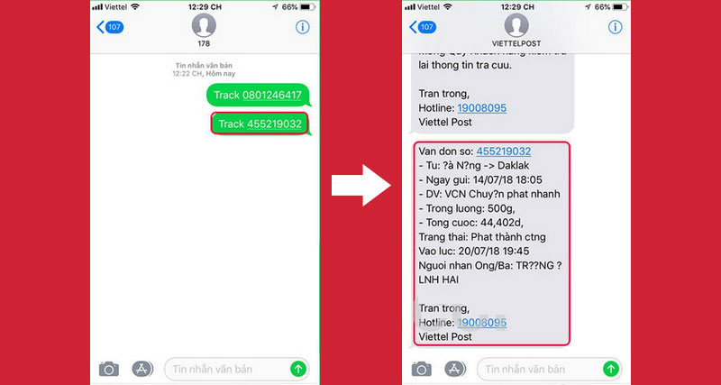 Hình: Tra cứu đơn hàng Viettel qua tin nhắn
Nguồn: Internet