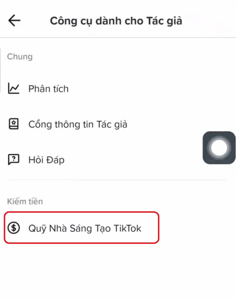Hình: Vào mục "quỹ nhà sáng tạo TikTok" để tiến hành bật kiếm tiền
Nguồn: Internet