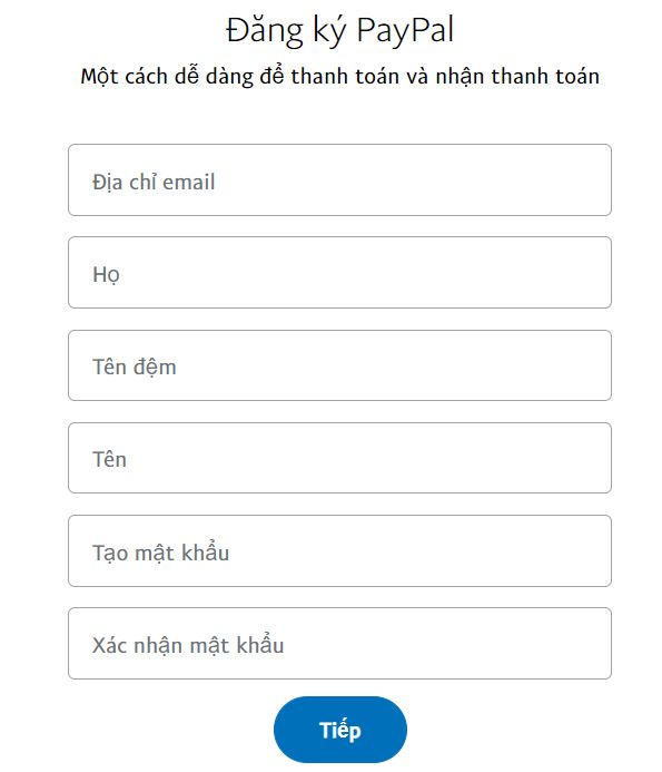 Hình: Điền thông tin cá nhân để đăng ký tài khoản PayPal
Nguồn: Internet