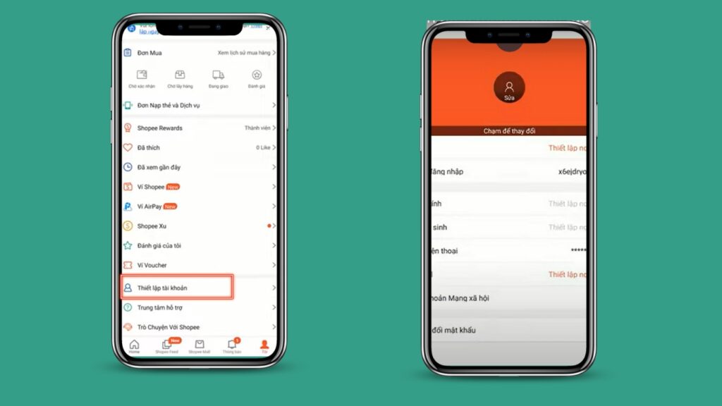 Hình: Thiết lập tài khoản Shopee
Nguồn: Internet