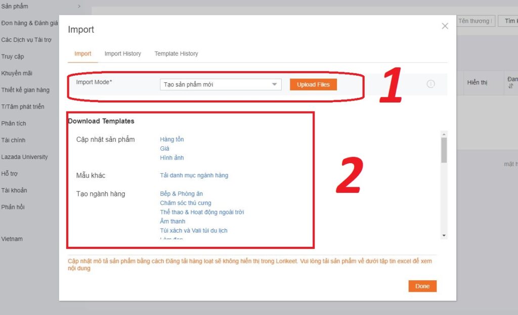 Hình: Đăng sản phẩm hàng loạt trên Lazada
Nguồn: Internet