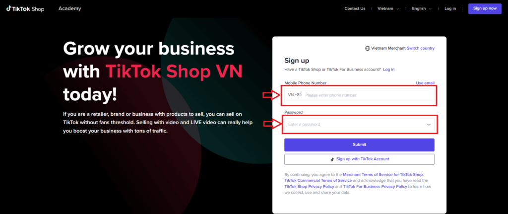 Hình: Đăng ký bán hàng trên TikTok Shop
Nguồn: Internet