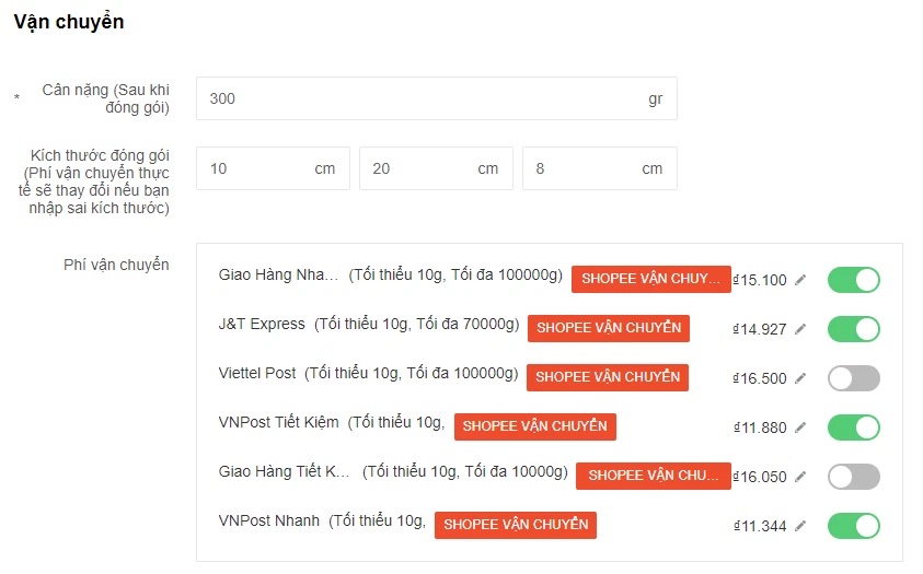 Hình: Lựa chọn đơn vị vận chuyển
Nguồn: Internet