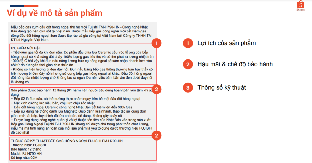 Hình: Ví dụ về mô tả sản phẩm trên Shopee
Nguồn: Internet