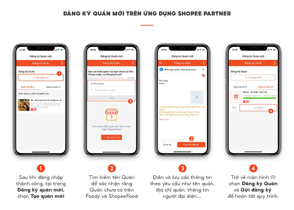 Hình: Đăng ký tài quán mới trên ứng dụng Shopee Partner
Nguồn: Internet