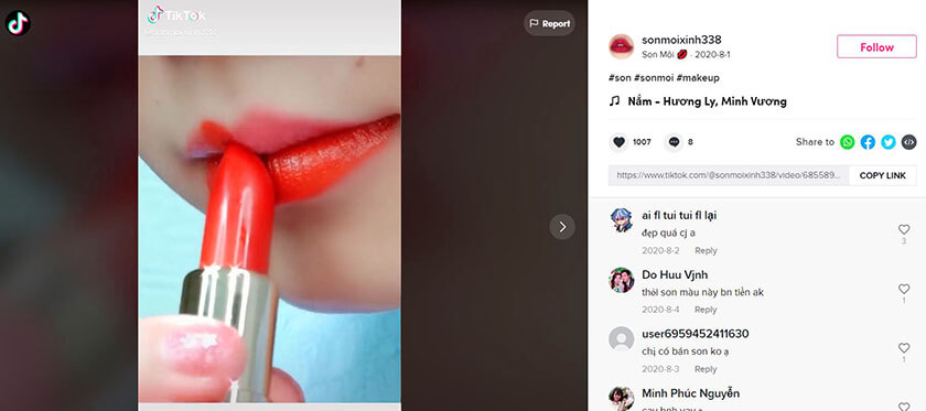 Hình: Bán mỹ phẩm trên TikTok
Nguồn: Internet