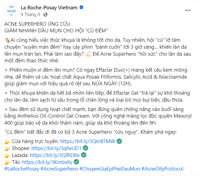 Hình: Đặc trưng nổi bật giảm dầu mụn của Acne Superhero
Nguồn: La Roche-Posay Vietnam