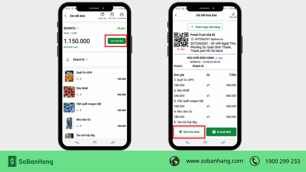 Gửi hóa đơn online cho khách qua Zalo