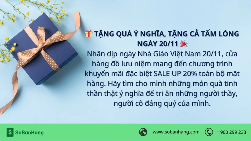 Hình: Caption khuyến mãi 20/11 cho cửa hàng đồ lưu niệm