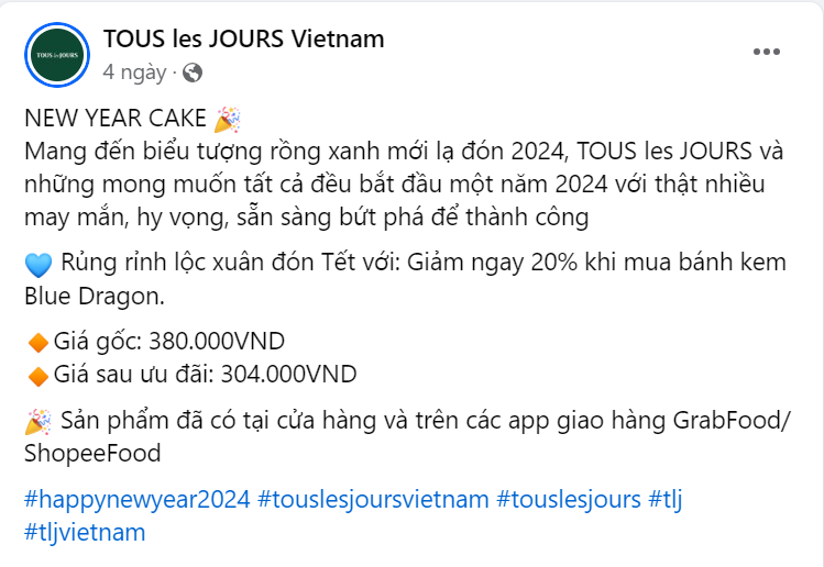 Hình: Mẫu content giới thiệu món mới