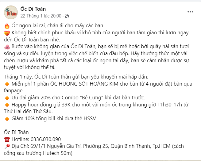 Hình: Mẫu content khuyến mãi cho quán ăn - quán nước