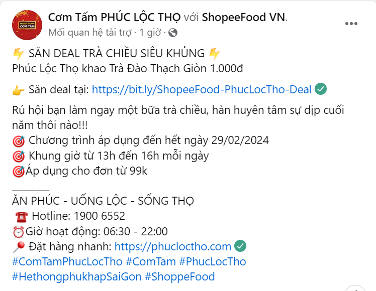 Hình: Mẫu content khuyến mãi