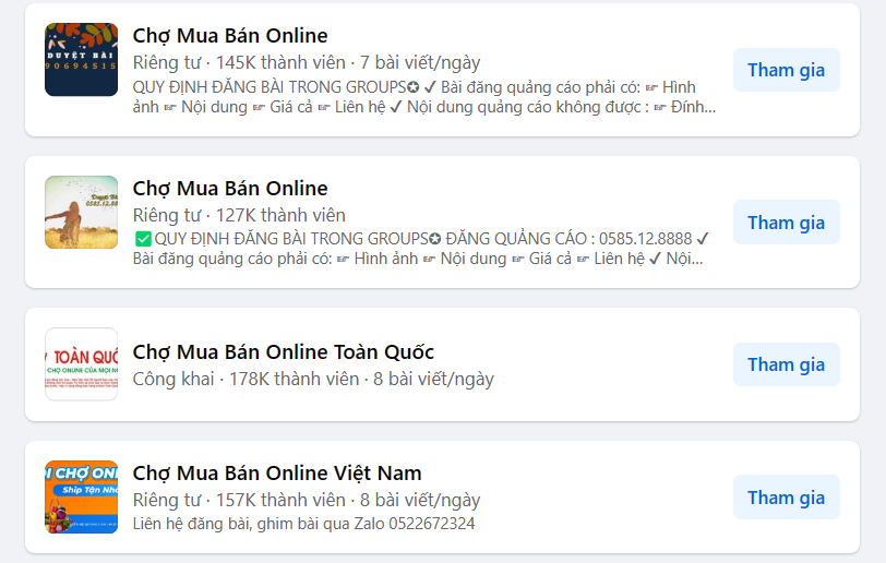 Các nhóm để bán hàng trên Facebook