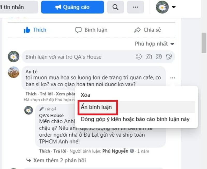Cách ẩn bình luận trên facebook thủ công đối với máy tính
