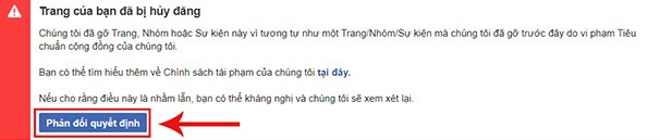 Kháng nghị khi Fanpage bị khóa