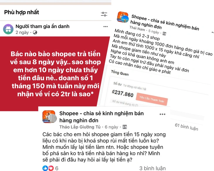 Hình: Nhà bán hàng Shopee bày tỏ bức xúc về việc bị giam tiền quá lâu
Nguồn: Tuoitre.vn